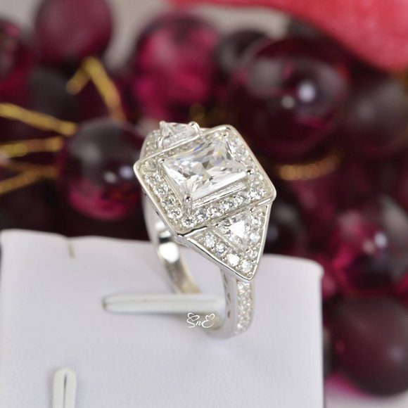 NEW 925 STERLING SILVER RADIANT ENGAGEMENT RING 7 - Picture 4 of 6